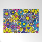 Retro Garden Groovy Maximalist Gingham Flowers 60s 70s Floral Pattern Welcome Mat Gallery Image 1