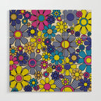 Retro Garden Groovy Maximalist Gingham Flowers 60s 70s Floral Pattern Wood Wall Art Gallery Image 1