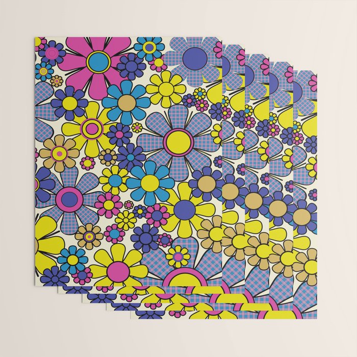 Retro Garden Groovy Maximalist Gingham Flowers 60s 70s Floral Pattern Wrapping Paper Gallery Image 3