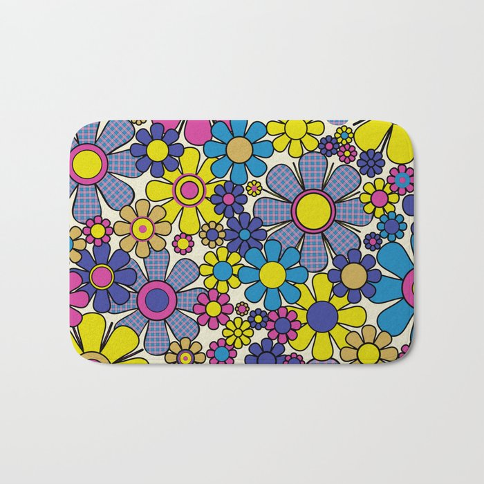 Retro Garden Groovy Maximalist Gingham Flowers 60s 70s Floral Pattern Bath Mat Gallery Image 1