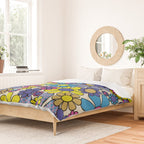 Retro Garden Groovy Maximalist Gingham Flowers 60s 70s Floral Pattern Duvet Cover Gallery Image 2