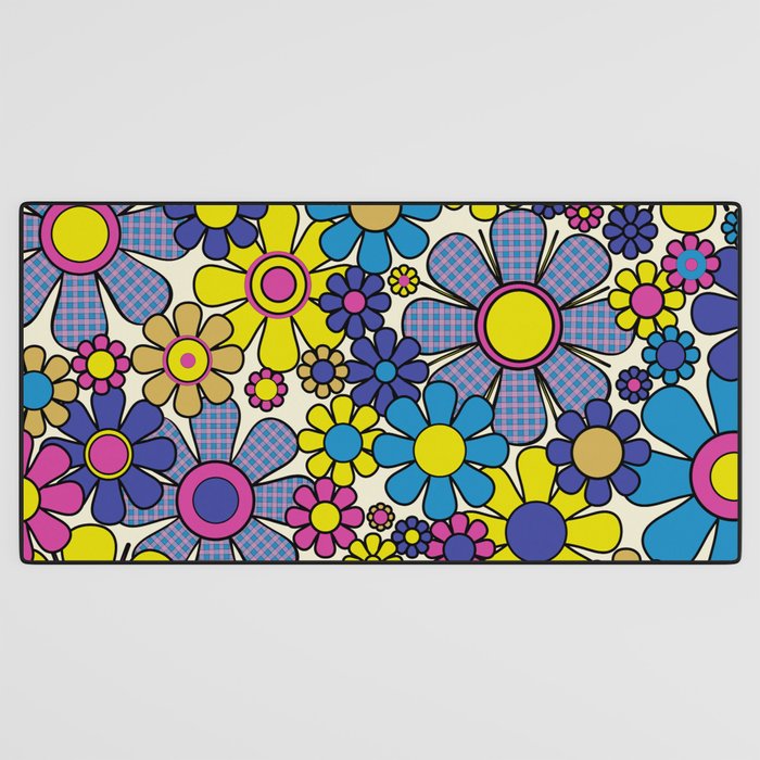 Retro Garden Groovy Maximalist Gingham Flowers 60s 70s Floral Pattern Desk Mat Gallery Image 3
