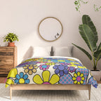 Retro Garden Groovy Maximalist Gingham Flowers 60s 70s Floral Pattern Comforter Gallery Image 3