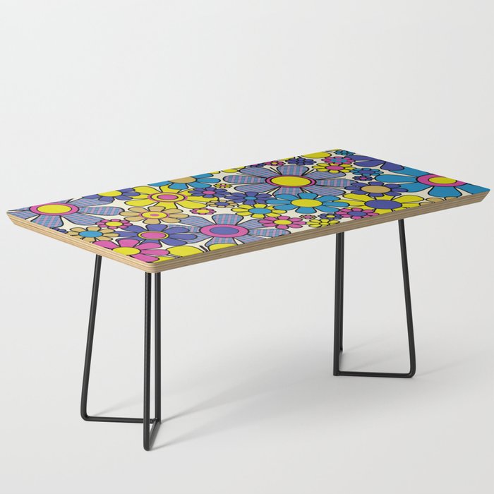 Retro Garden Groovy Maximalist Gingham Flowers 60s 70s Floral Pattern Coffee Table Gallery Image 1