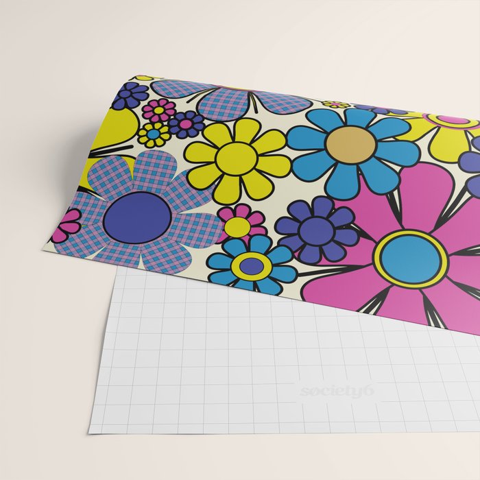Retro Garden Groovy Maximalist Gingham Flowers 60s 70s Floral Pattern Wrapping Paper Gallery Image 2