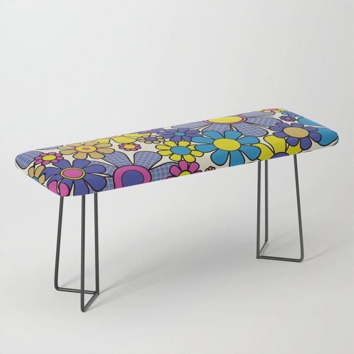 Retro Garden Groovy Maximalist Gingham Flowers 60s 70s Floral Pattern Bench Gallery Image 1