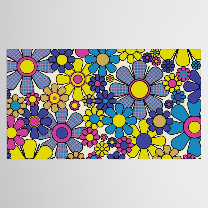 Retro Garden Groovy Maximalist Gingham Flowers 60s 70s Floral Pattern Tablecloth Gallery Image 2