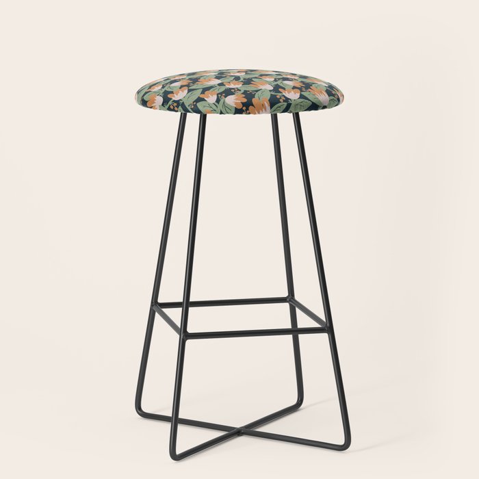 Floral Vines . Navy Stool Gallery Image 1