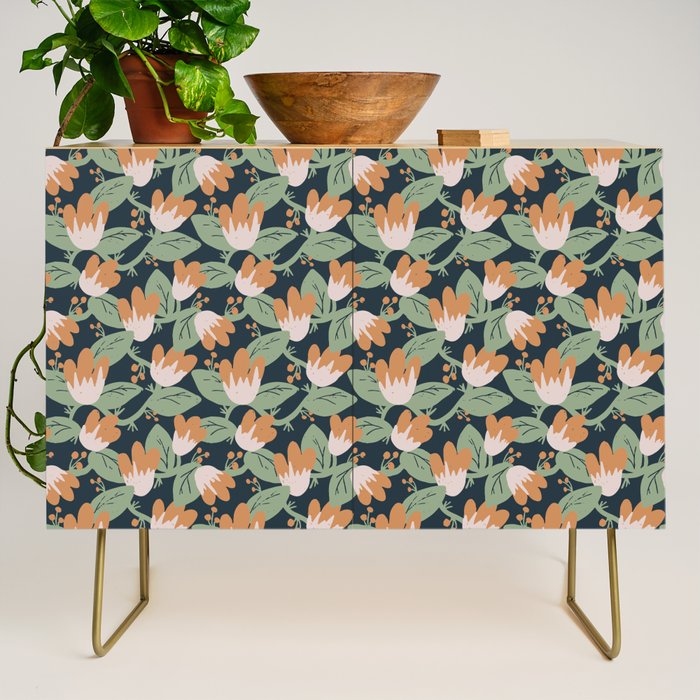 Floral Vines . Navy Credenza Gallery Image 1