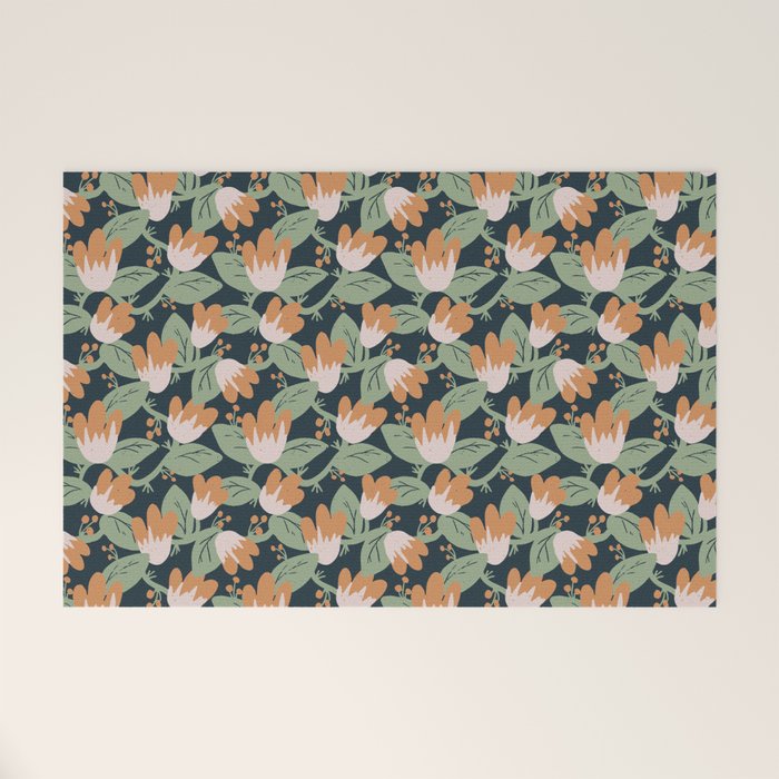 Floral Vines . Navy Welcome Mat Gallery Image 1