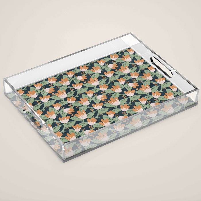 Floral Vines . Navy Acrylic Tray Gallery Image 1