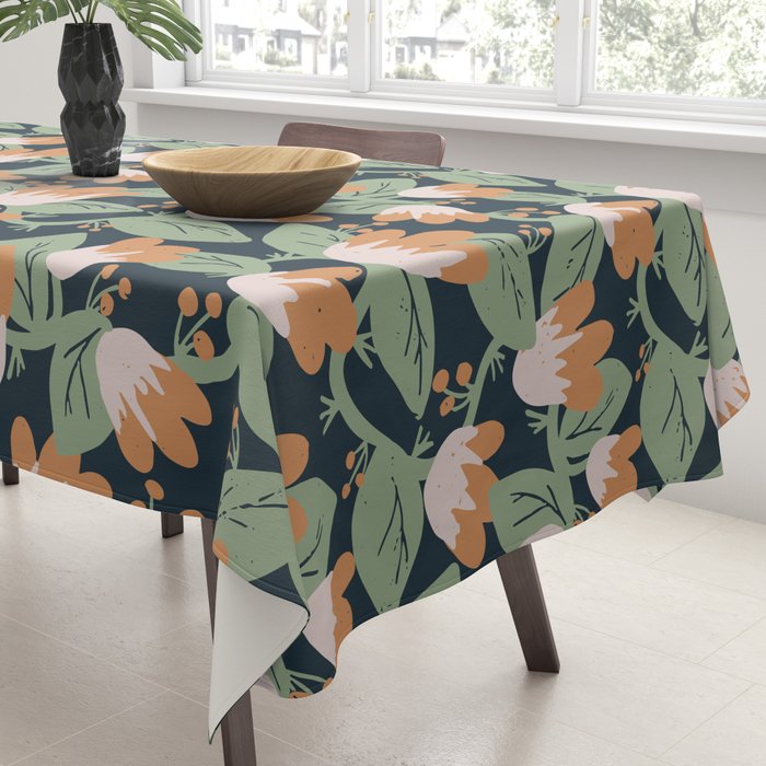 Floral Vines . Navy Tablecloth Gallery Image 3