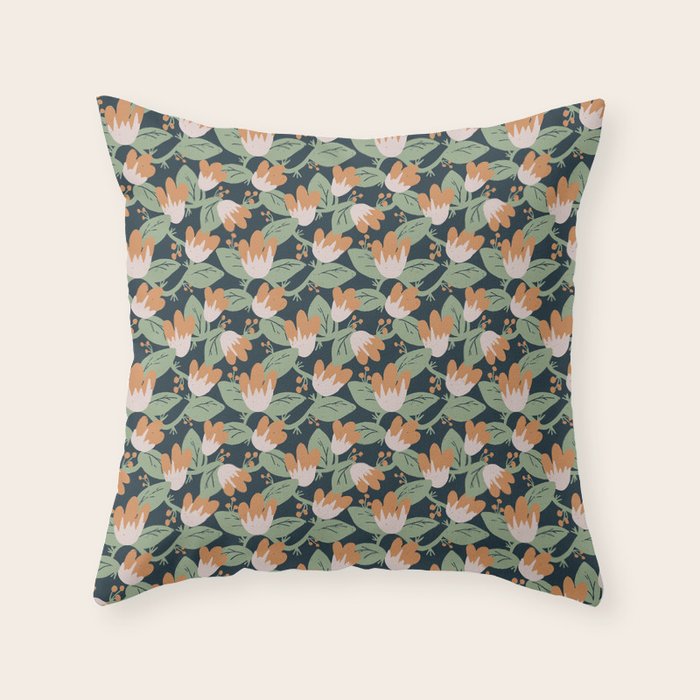 Floral Vines . Navy Throw Pillow Gallery Image 1
