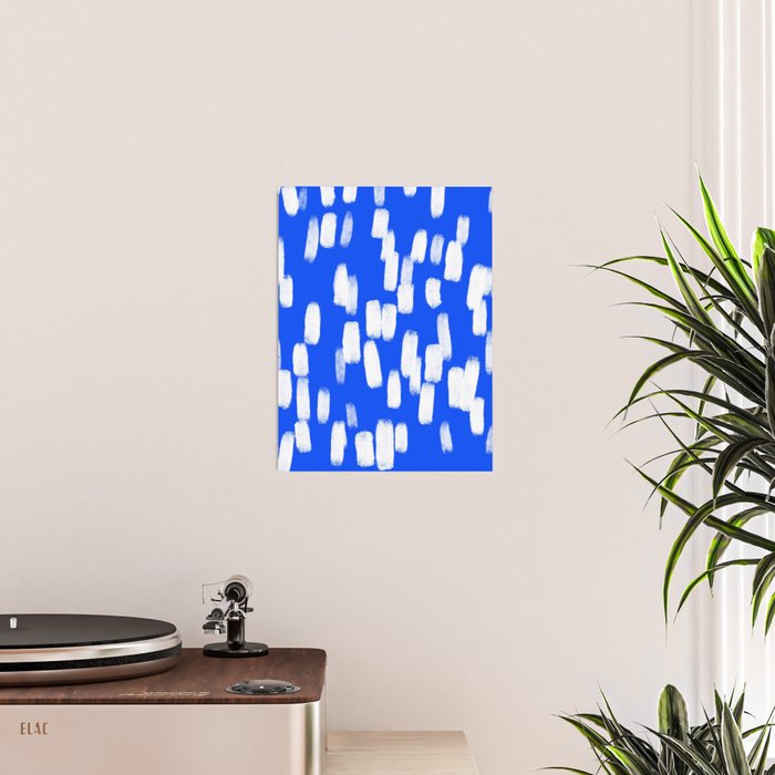 Cobalt Blue and White Brush Stroke Spots Poster Gallery Image 2