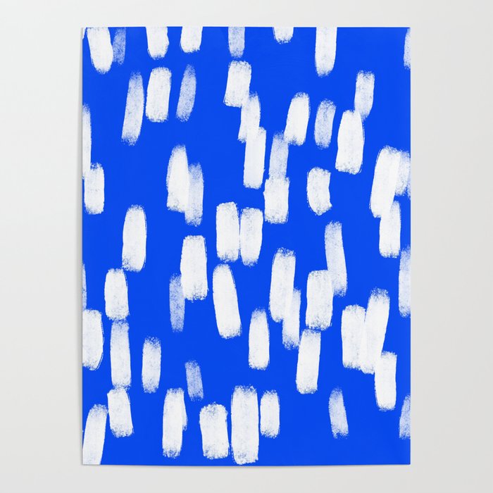 Cobalt Blue and White Brush Stroke Spots Poster Gallery Image 1