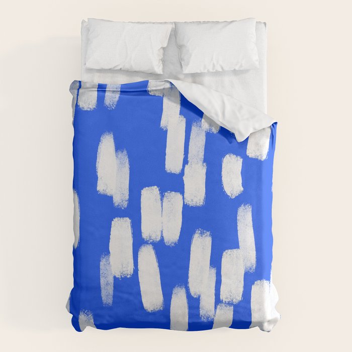 Cobalt Blue and White Brush Stroke Spots Duvet Cover Gallery Image 6