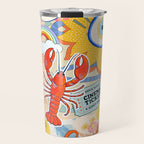 Eclectic Boho Summer Poster ,Good Vibes, Citrus, Sea Life Travel Mug Gallery Image 1