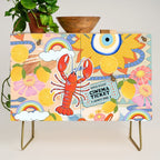 Eclectic Boho Summer Poster ,Good Vibes, Citrus, Sea Life Credenza Gallery Image 1