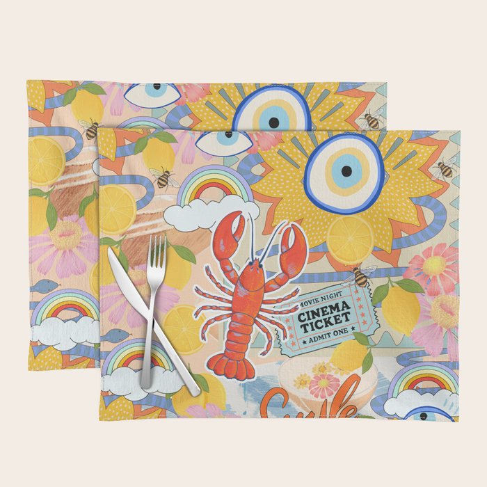 Eclectic Boho Summer Poster ,Good Vibes, Citrus, Sea Life Placemat Gallery Image 1