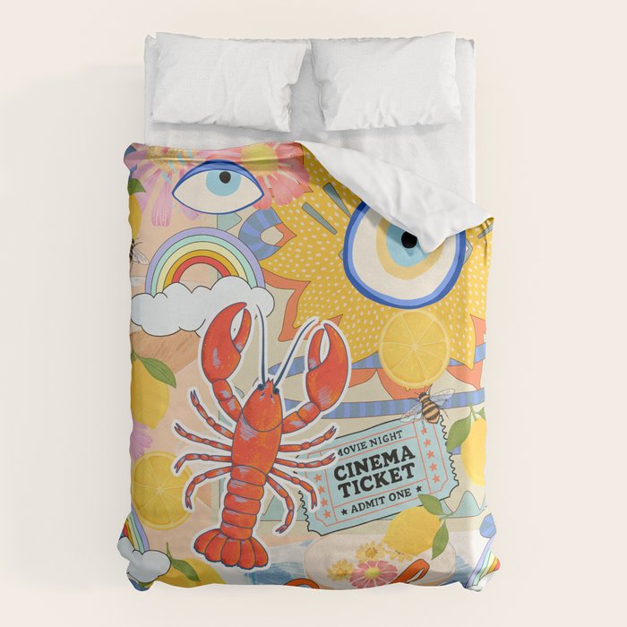 Eclectic Boho Summer Poster ,Good Vibes, Citrus, Sea Life Duvet Cover Gallery Image 6