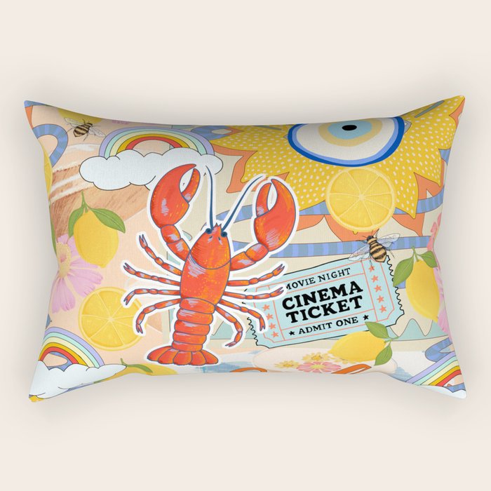 Eclectic Boho Summer Poster ,Good Vibes, Citrus, Sea Life Rectangular Pillow Gallery Image 2
