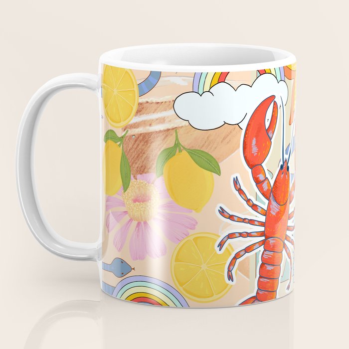 Eclectic Boho Summer Poster ,Good Vibes, Citrus, Sea Life Coffee Mug Gallery Image 3