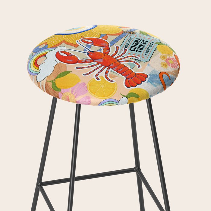 Eclectic Boho Summer Poster ,Good Vibes, Citrus, Sea Life Stool Gallery Image 2