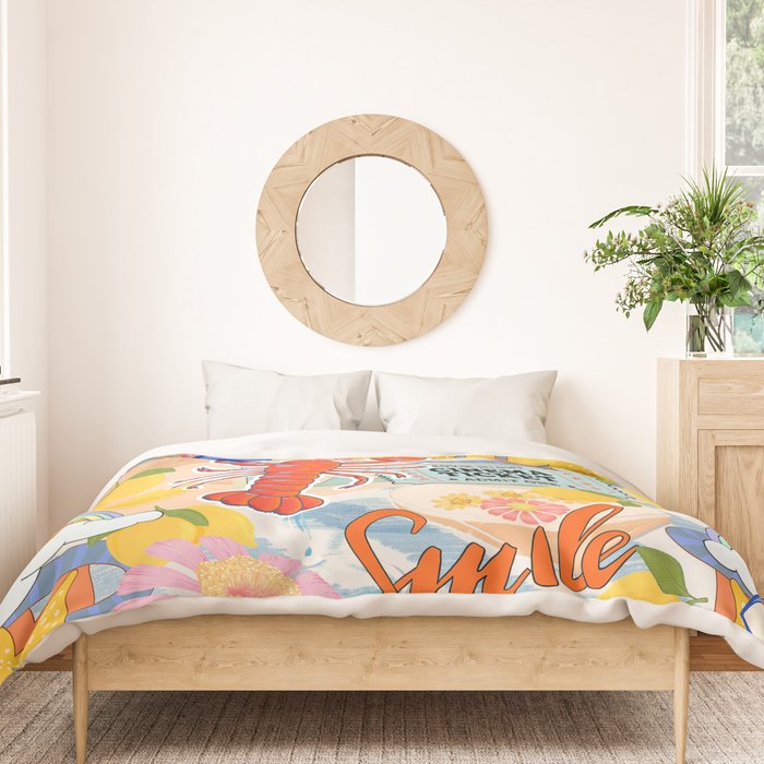 Eclectic Boho Summer Poster ,Good Vibes, Citrus, Sea Life Duvet Cover Gallery Image 3