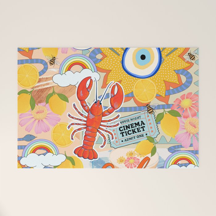 Eclectic Boho Summer Poster ,Good Vibes, Citrus, Sea Life Welcome Mat Gallery Image 1