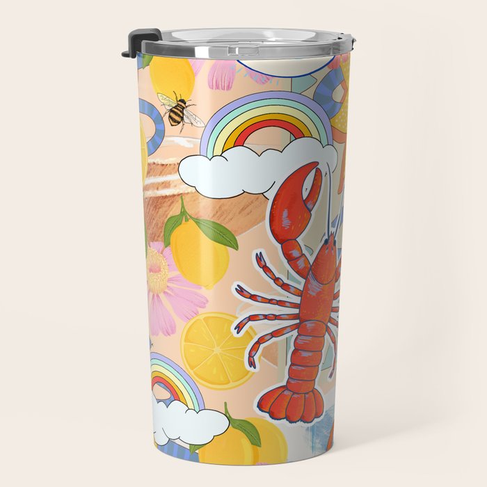 Eclectic Boho Summer Poster ,Good Vibes, Citrus, Sea Life Travel Mug Gallery Image 3