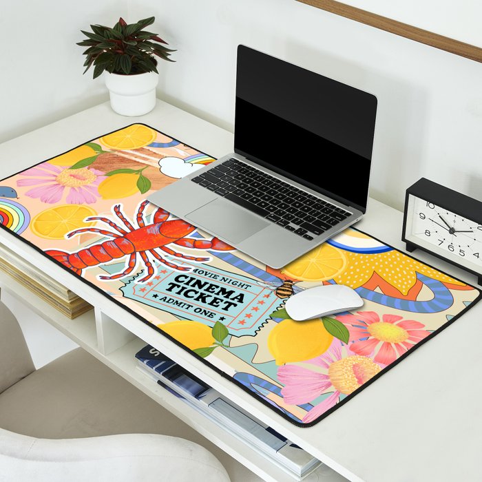 Eclectic Boho Summer Poster ,Good Vibes, Citrus, Sea Life Desk Mat Gallery Image 2