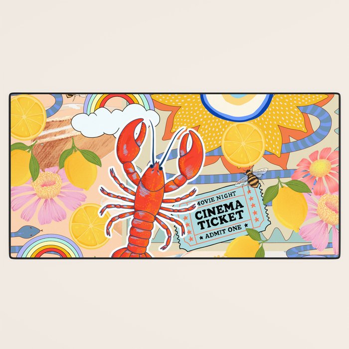 Eclectic Boho Summer Poster ,Good Vibes, Citrus, Sea Life Desk Mat Gallery Image 3