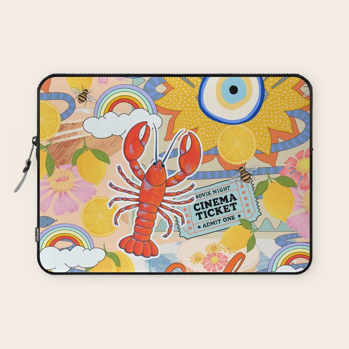 Eclectic Boho Summer Poster ,Good Vibes, Citrus, Sea Life Laptop Sleeve Gallery Image 1