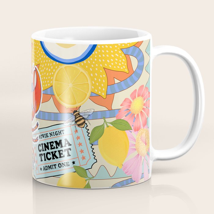 Eclectic Boho Summer Poster ,Good Vibes, Citrus, Sea Life Coffee Mug Gallery Image 1