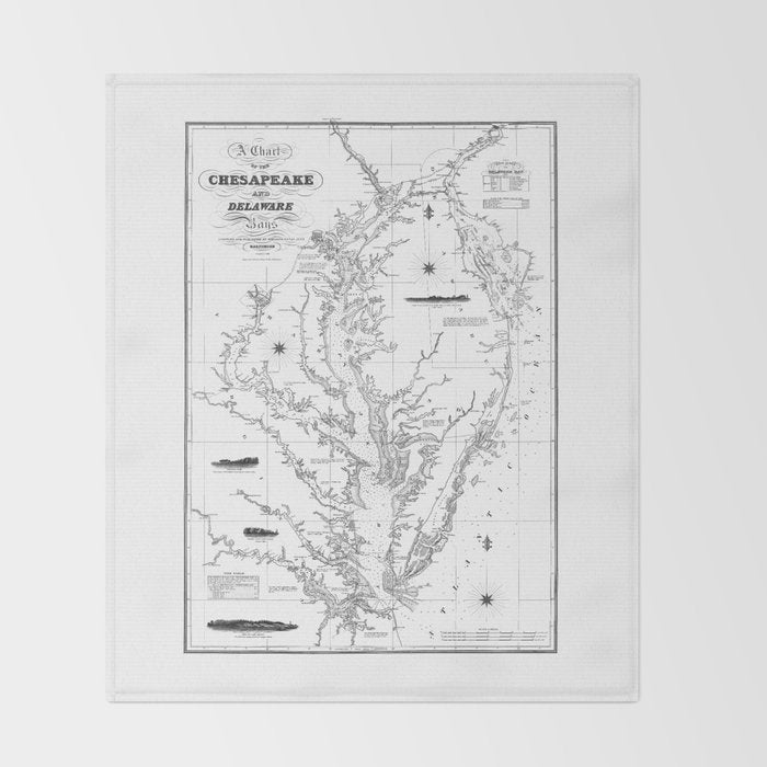 Chesapeake Bay & Delaware Bay Map Throw Blanket Gallery Image 2