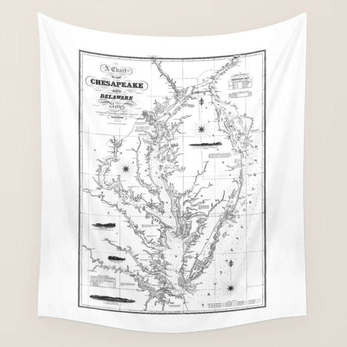 Chesapeake Bay & Delaware Bay Map Wall Tapestry Gallery Image 1
