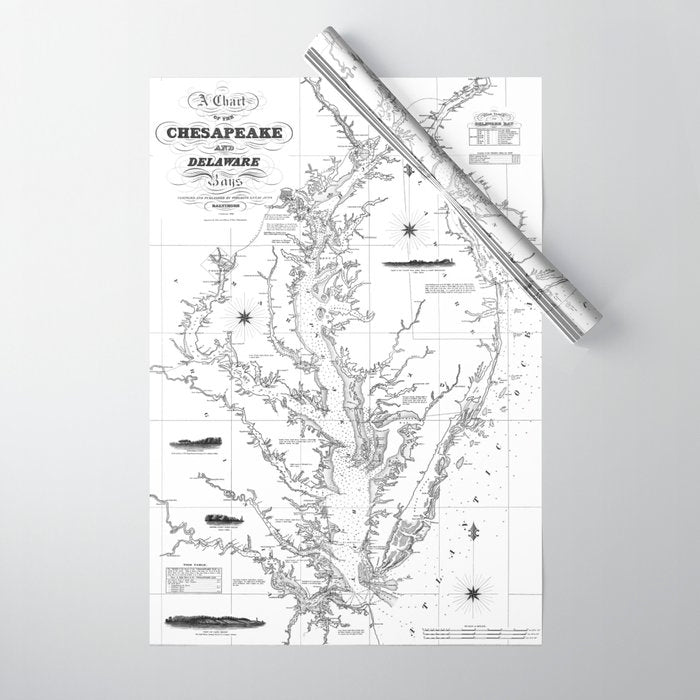 Chesapeake Bay & Delaware Bay Map Wrapping Paper Gallery Image 1