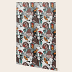 Geo spring animal party // green grey linen texture background brown aqua mint orange and neon red details Wallpaper Gallery Image 2