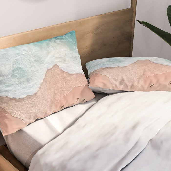 Peach Sand and Blue Sea - Coastal Aerial Photography Pillow Sham Gallery Image 2