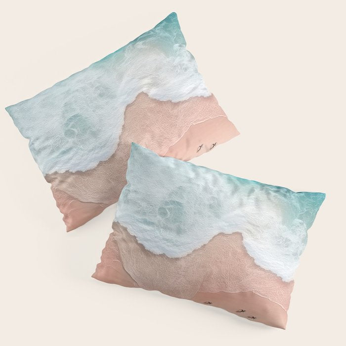 Peach Sand and Blue Sea - Coastal Aerial Photography Pillow Sham Gallery Image 3