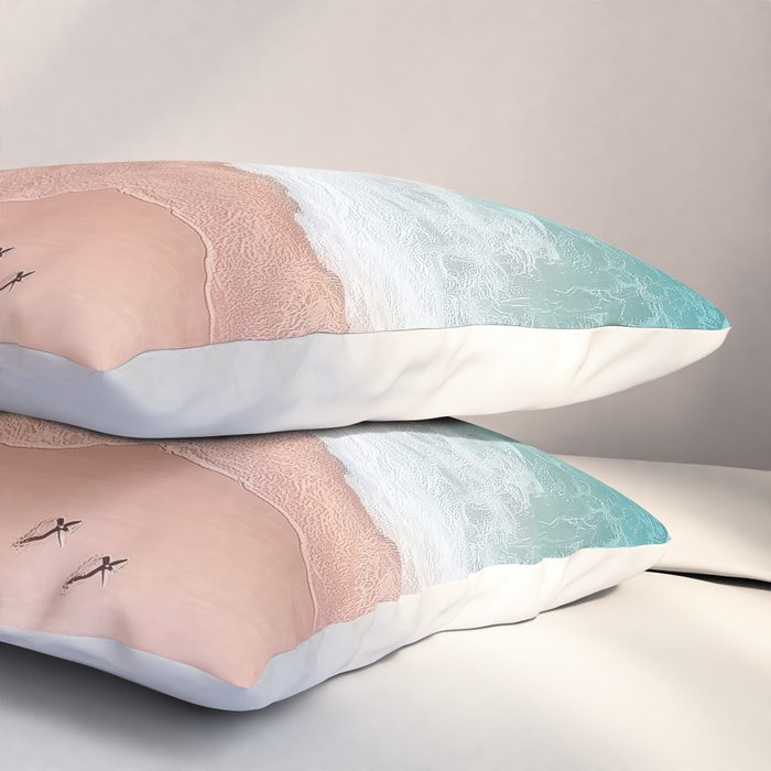 Peach Sand and Blue Sea - Coastal Aerial Photography Pillow Sham Gallery Image 3