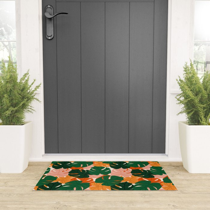 Vibrant Monstera Leaf Pattern Welcome Mat Gallery Image 3