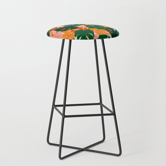 Vibrant Monstera Leaf Pattern Stool Gallery Image 1