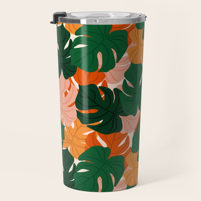 Vibrant Monstera Leaf Pattern Travel Mug Gallery Image 3