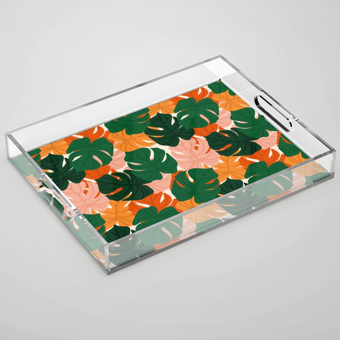 Vibrant Monstera Leaf Pattern Acrylic Tray Gallery Image 1
