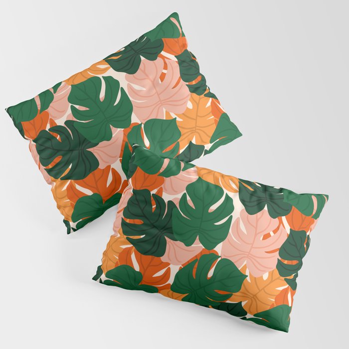 Vibrant Monstera Leaf Pattern Pillow Sham Gallery Image 1