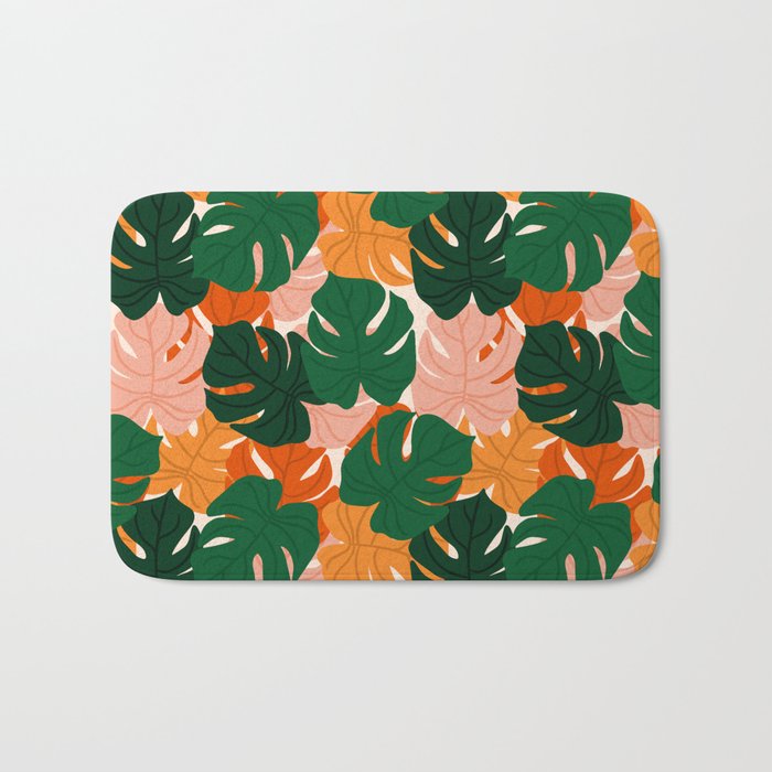 Vibrant Monstera Leaf Pattern Bath Mat Gallery Image 1