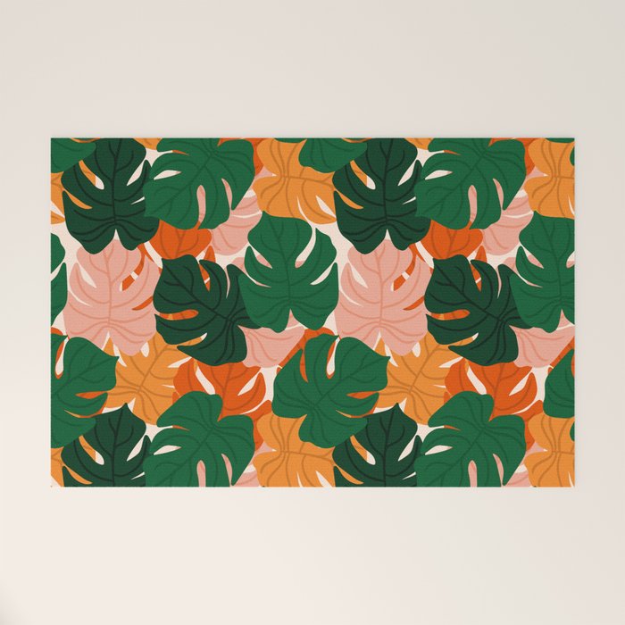 Vibrant Monstera Leaf Pattern Welcome Mat Gallery Image 1