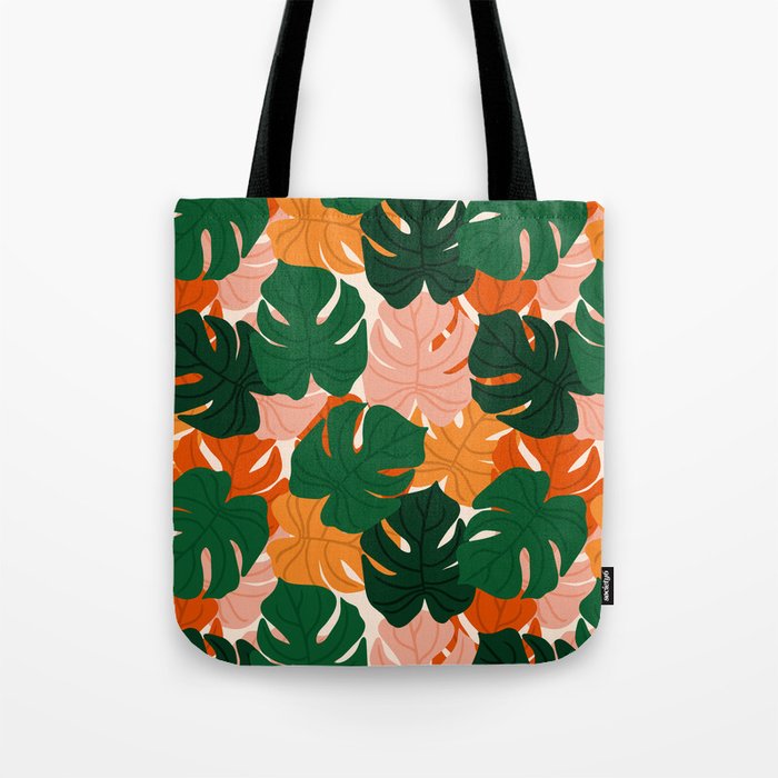 Vibrant Monstera Leaf Pattern Tote Bag Gallery Image 1