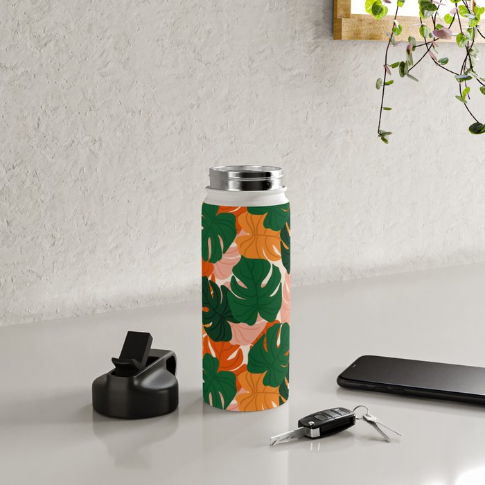 Vibrant Monstera Leaf Pattern Water Bottle Gallery Image 4